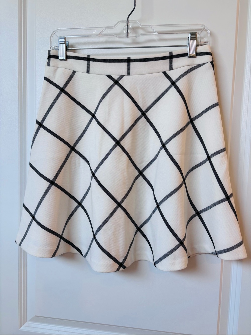 LOFT White A-line Skirt with Black Windowpane Check